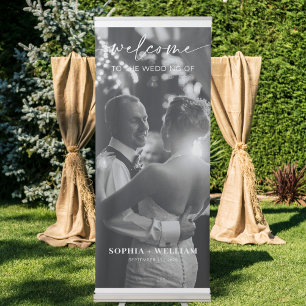 Chic Calligraphy Wedding Welcome Photo Retractable Banner