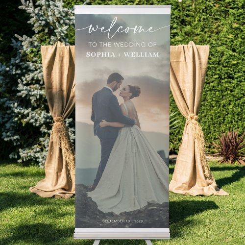 Chic Calligraphy Wedding Welcome Photo Retractable Banner