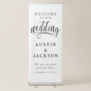 Chic Calligraphy Wedding Welcome Retractable Banne Banner