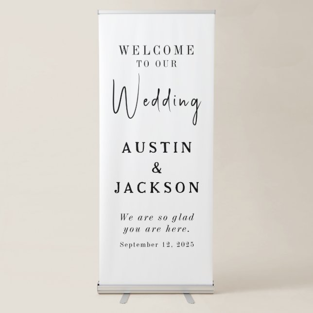 Chic Calligraphy Wedding Welcome Retractable Banne Banner (Front)
