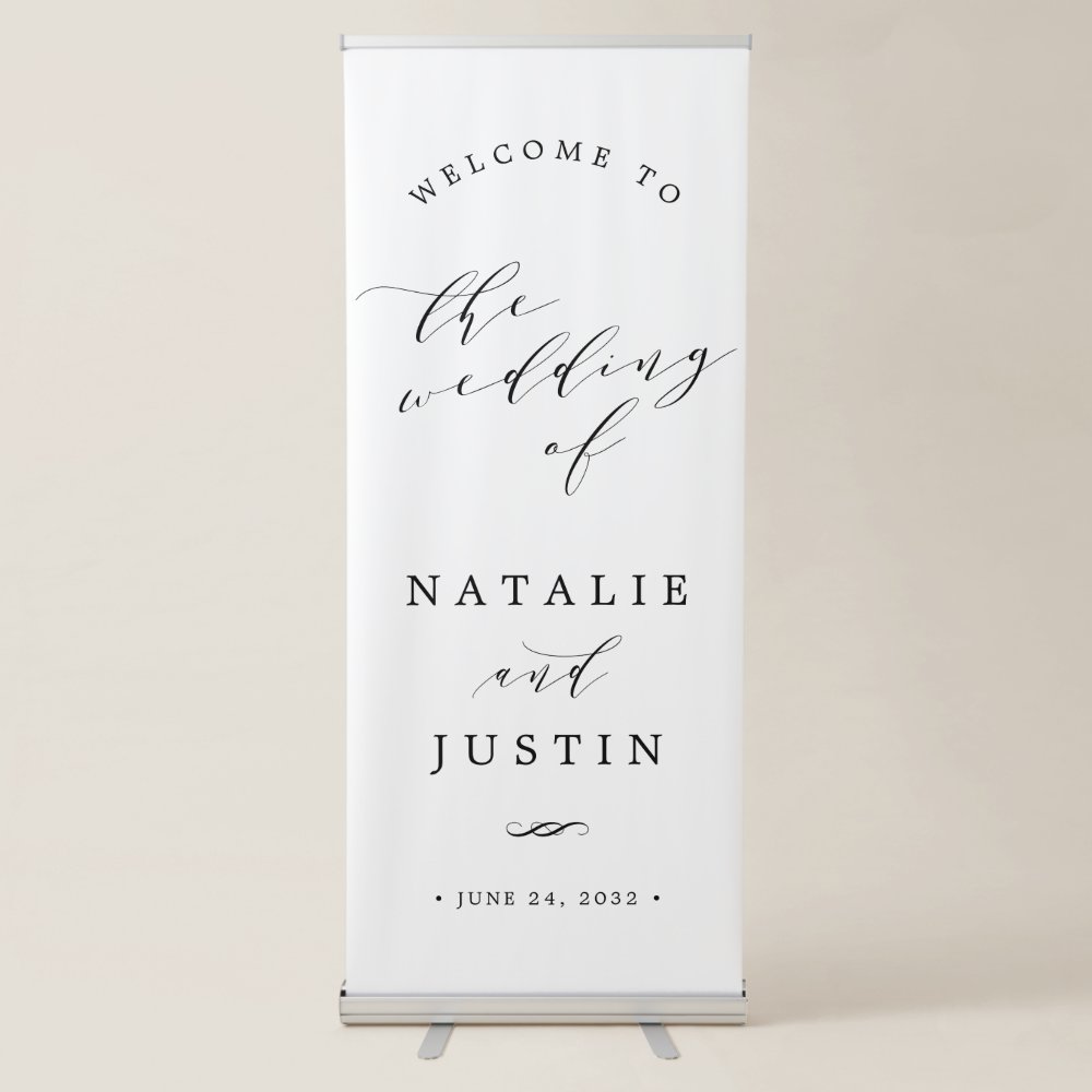 Disover Chic Calligraphy Wedding Welcome Retractable Banner