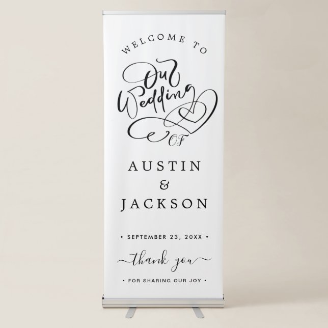 Chic Calligraphy Wedding Welcome Retractable Banner (Front)