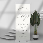 Chic Calligraphy Wedding Welcome Retractable Banner<br><div class="desc">Welcome guests to your wedding or any event with this simple and elegant retractable banner featuring black calligraphy script and block lettering on a crisp white background.</div>