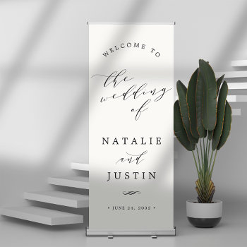 Chic Calligraphy Wedding Welcome Retractable Banner by RedwoodAndVine at Zazzle
