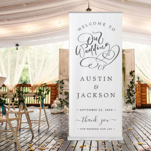 Chic Calligraphy Wedding Welcome Retractable Banner