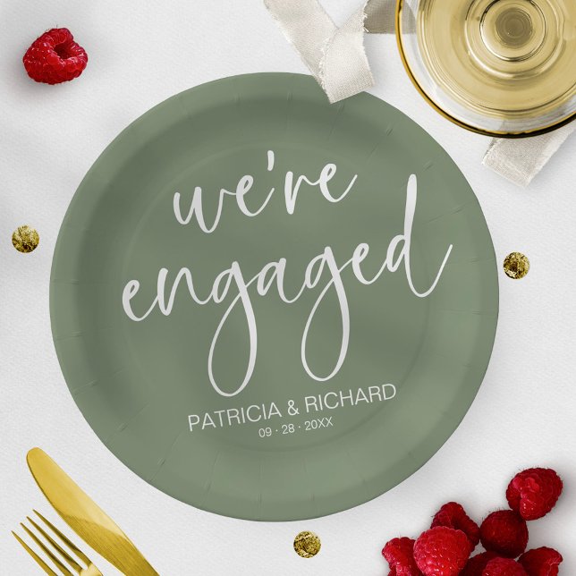 Chic Calligraphy We're Engaged Engagement Party Paper Plates (Creator Uploaded)