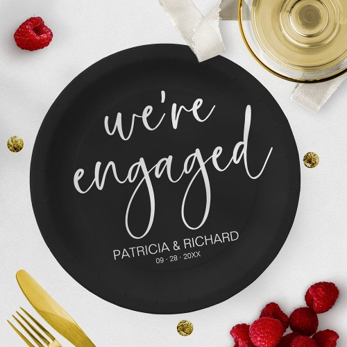Chic Calligraphy Were Engaged Engagement Party Paper Plates