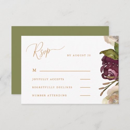 Chic Calligraphy with Floral Green Wedding Rsvp