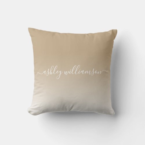 Chic Camel White Ombre Effect Monogram Name Throw Pillow