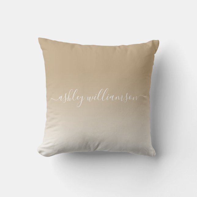 Chic Camel White Ombre Effect Monogram Name Throw Pillow (Front)