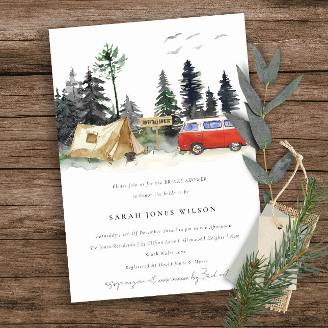 Chic Camping Watercolor Pine Forest Bridal Shower Invitation (Creator Uploaded)