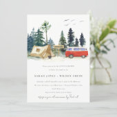 Chic Camping Watercolor Pine Forest Couples Shower Invitation (Standing Front)