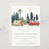 Chic Camping Watercolor Pine Forest Couples Shower Invitation (Front/Back)