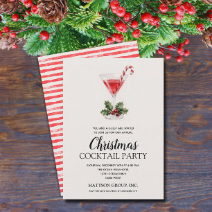 Chic Candy Cane Martini Christmas Cocktail Party Invitation