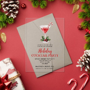Chic Candy Cane Martini Holiday Cocktail Party Acrylic Invitations