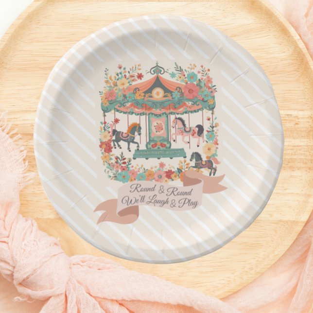 Chic Carousel Horse Carnival Birthday Paper Plates (Creator Uploaded)