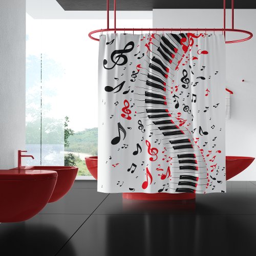Chic Cascading Melodies Red White and Black  Shower Curtain