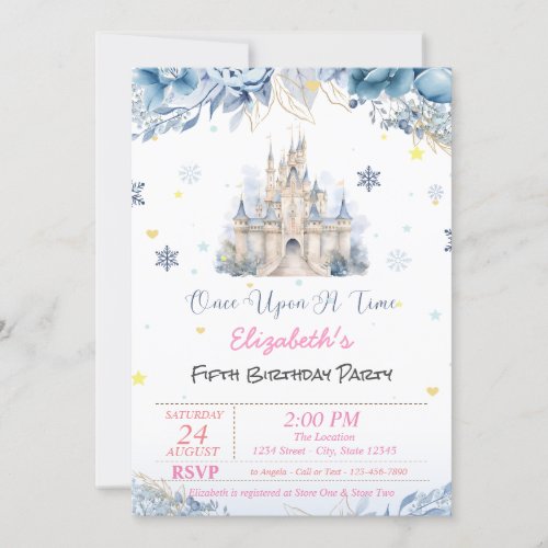 Chic Castle Blue Flowers Princess Fairytale  Invitation