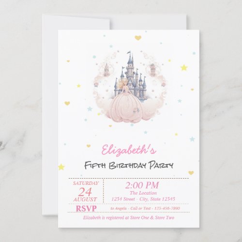 Chic Castle Clouds Princess Hearts Fairytale  Invitation