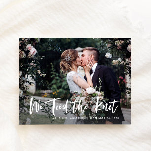 Chic Casual Script and Photo   Wedding Announcement Postcard