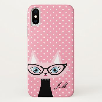 Chic Cat And Polka Dots Iphone X Case by mazarakes at Zazzle