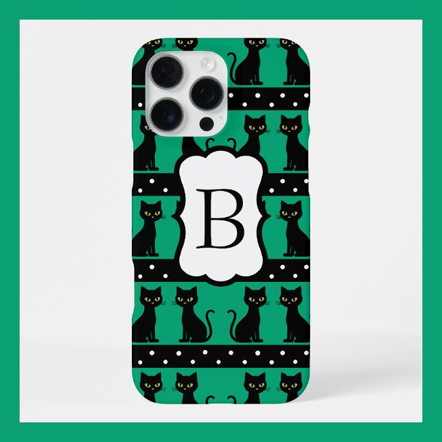 Chic Cat Monogram Pattern Customizable Initial iPhone Case (Creator Uploaded)