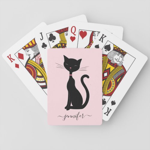 Chic Cat Personalized Name Pink Black Poker Cards