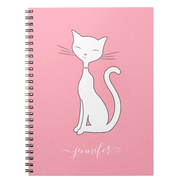 Chic Cat Personalized Pink Notebook (Front)