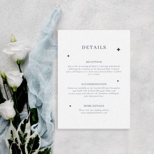 Chic Celestial Blue Stars Wedding Details Enclosure Card