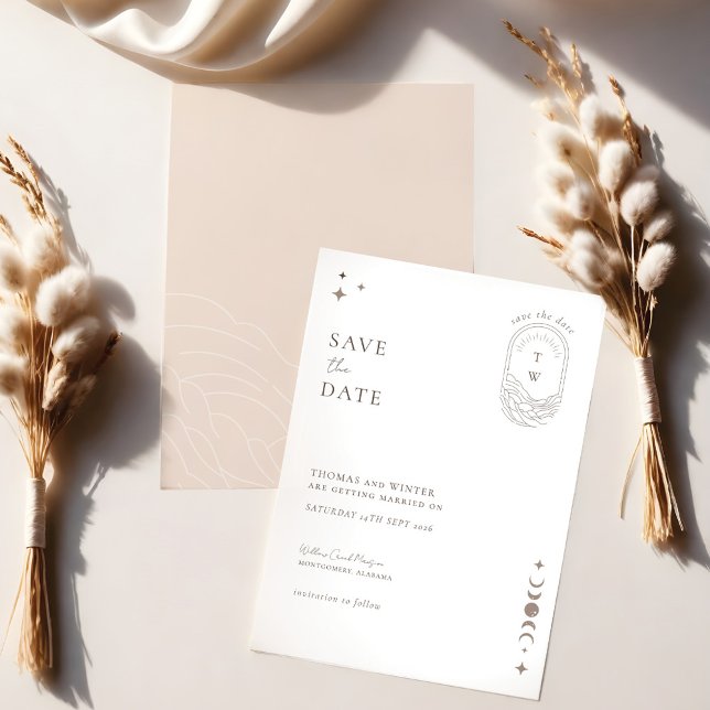 Chic Celestial Moon Stars Monogram Save The Date Invitation (Chic Celestial Moon Stars Monogram Save The Date Invitation)