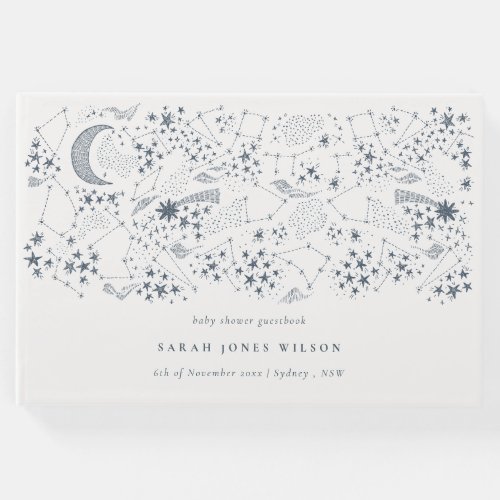 Chic Celestial Navy Starry Night Moon Baby Shower Guest Book