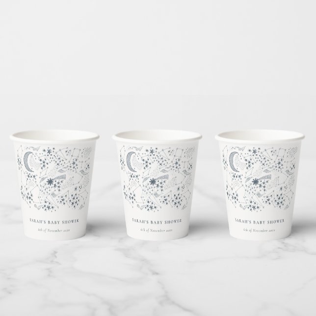 Chic Celestial Navy Starry Night Moon Baby Shower Paper Cups (Multi)