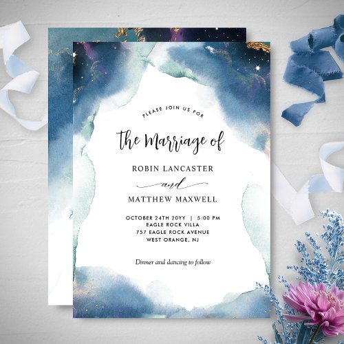 Chic Celestial Watercolor Starry Wedding Marriage Invitation