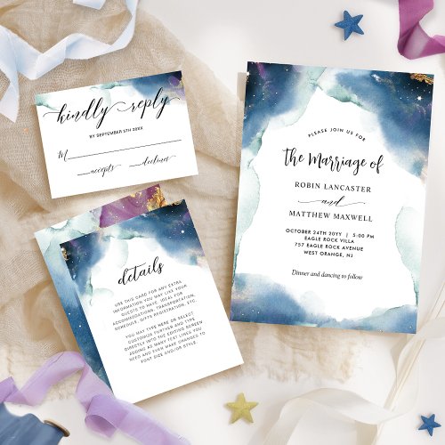 Chic Celestial Watercolor Starry Wedding Marriage Invitation