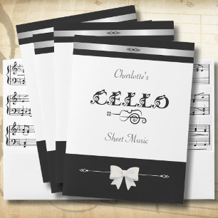 Chic Cellist Black White Music Folder Set 5 Pack