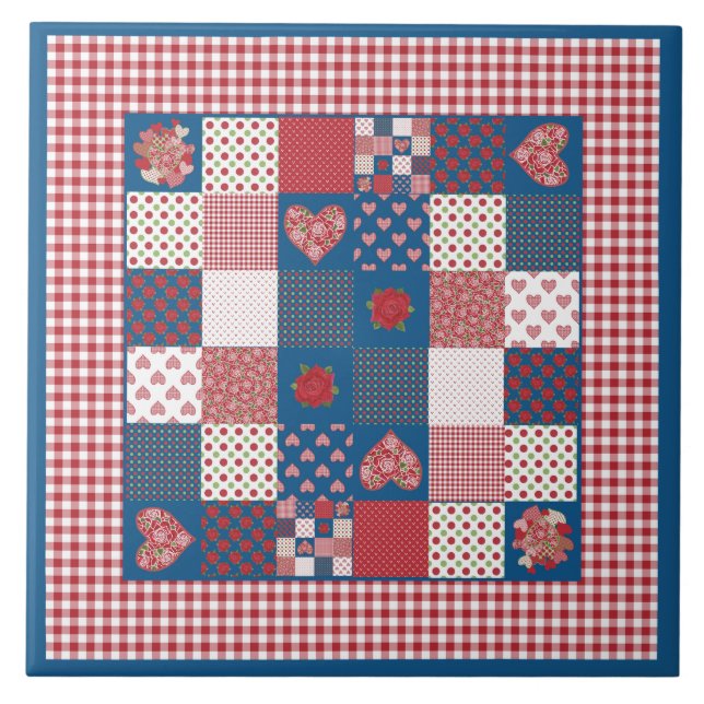 Chic Ceramic Tile: Faux-patchwork and Gingham Tile (Front)