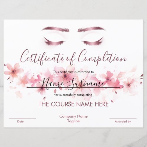 Chic Certificate of Completion Lashes Course Award