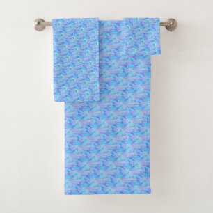 Chic Cerulean Painterly Flower Petal Pattern Bath Towel Set