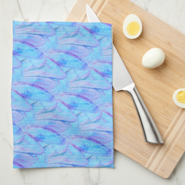 Chic Cerulean Painterly Flower Petal Pattern Kitchen Towel (Quarter Fold)