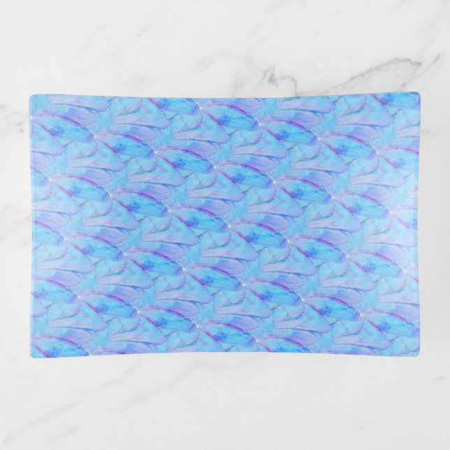 Chic Cerulean Painterly Flower Petal Pattern Trinket Tray (Front)