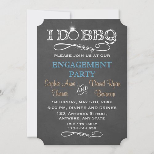 Chic Chalkboard I DO BBQ Engagement Party Invite