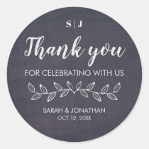 Chic Chalkboard Monogram Thank You Wedding Favor Classic Round Sticker