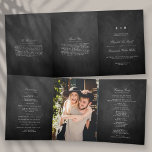 Chic Chalkboard Wedding Tri-Fold Program<br><div class="desc">These beautiful programs are perfect for anyone getting married this year. The design features elegant white wording on a chalkboard style background, very trendy but with a timeless feel. The template wording is easy to personalise and there is also space to include your favourite photo. If you would like to...</div>