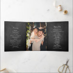 Chic Chalkboard Wedding Tri-Fold Program<br><div class="desc">These beautiful programs are perfect for anyone getting married this year. The design features elegant white wording on a chalkboard style background, very trendy but with a timeless feel. The template wording is easy to personalise and there is also space to include your favourite photo. If you would like to...</div>