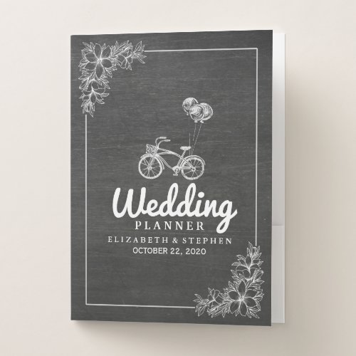 Chic Chalkboard White Floral Frame Wedding Planner Pocket Folder