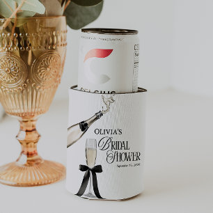 Chic Champagne Black & White Bridal Shower Seltzer Can Cooler