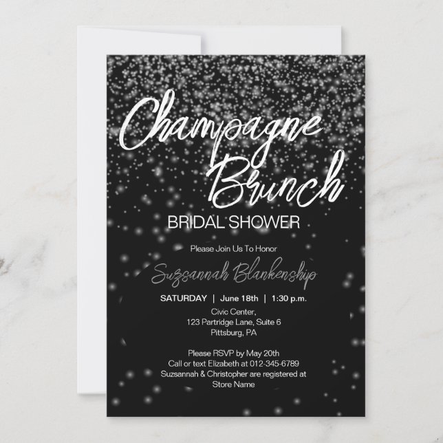 Chic Champagne Brunch Bridal Shower Silver Bokeh Invitation (Front)