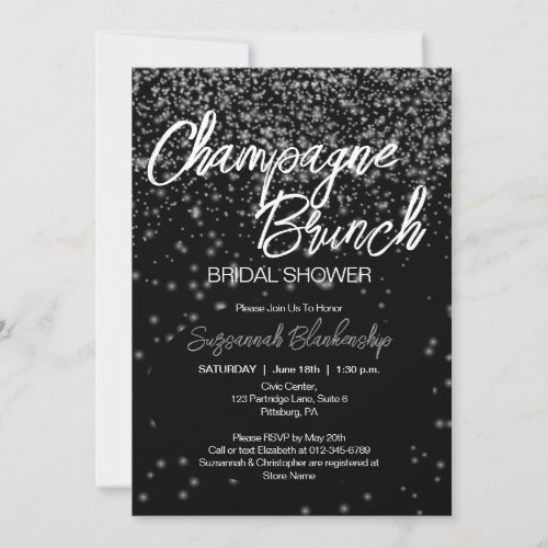 Chic Champagne Brunch Bridal Shower Silver Bokeh Invitation