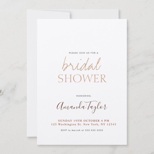 Chic Champagne Color Minimalist Bridal Shower Invitation (Front)