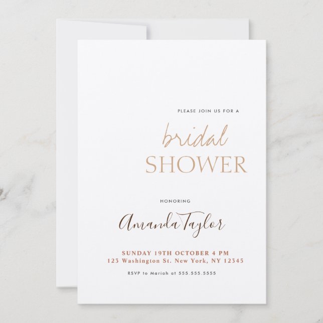 Chic Champagne Color Minimalist Bridal Shower Invitation (Front)